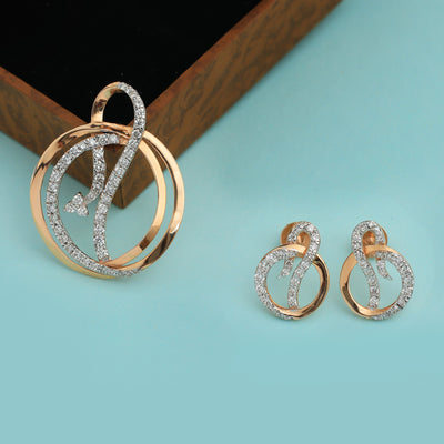 Natural Diamond Pendant Earrings Set in 18KT Rose Gold, 0.89 Ct. IGI Certified