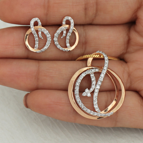 Natural Diamond Pendant Earrings Set in 18KT Rose Gold, 0.89 Ct. IGI Certified - view 2
