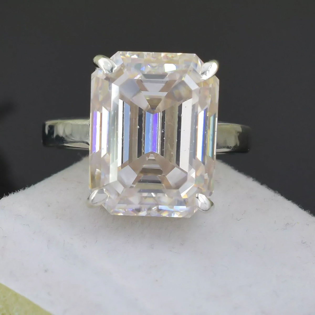 27.5 Ct White Moissanite Emerald Solitaire Ring - 925 Sterling Silver Gold Vermeil