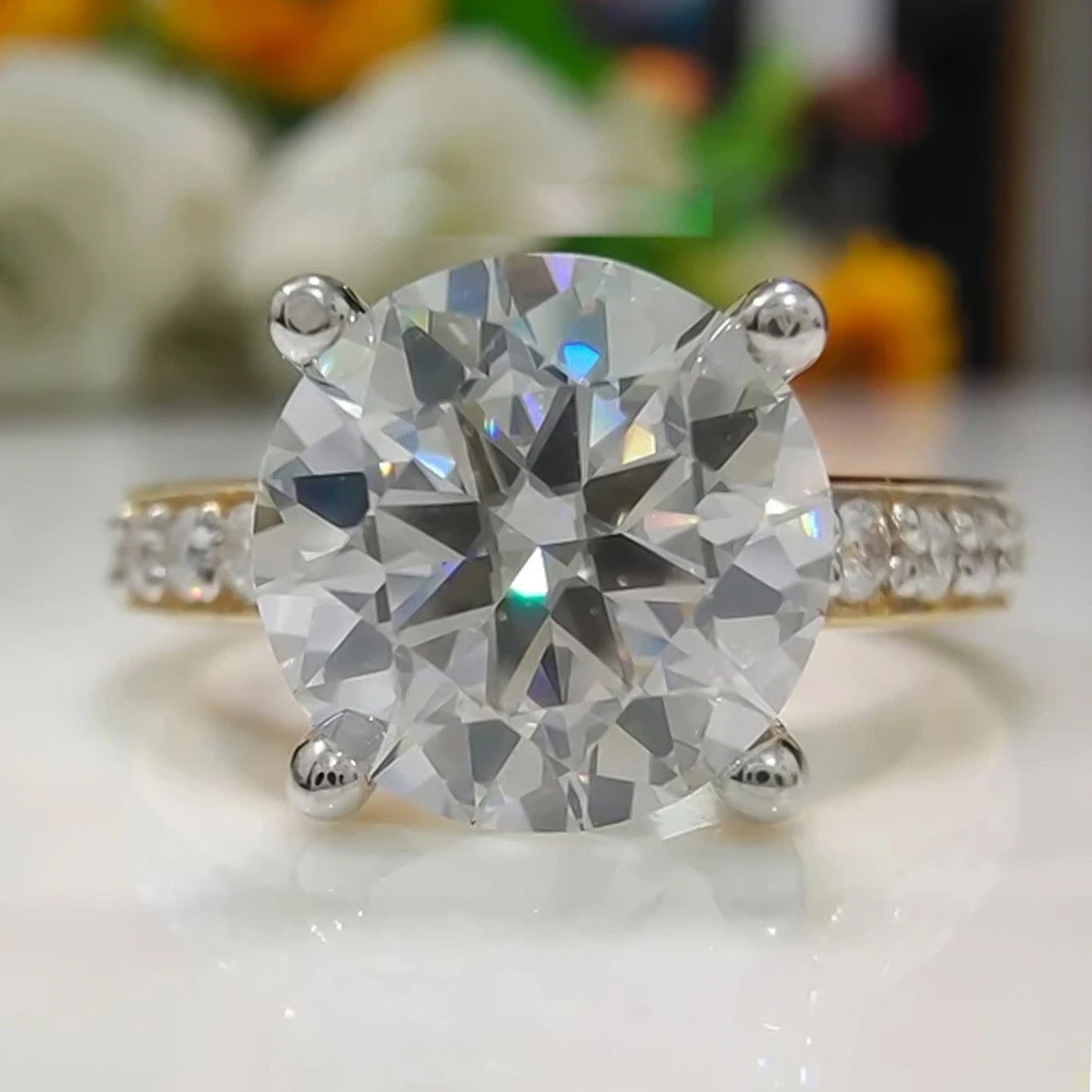 3.10 Ct Certified Round Cut Moissanite Solitaire Ring Special Occasion 18K Gold Pla 18K Gold Plated