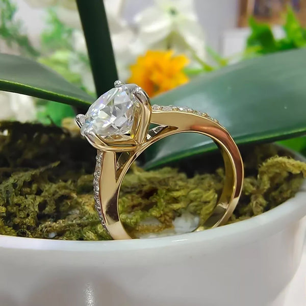 3.10 Ct Certified Round Cut Moissanite Solitaire Ring Special Occasion 18K Gold Pla 18K Gold Plated