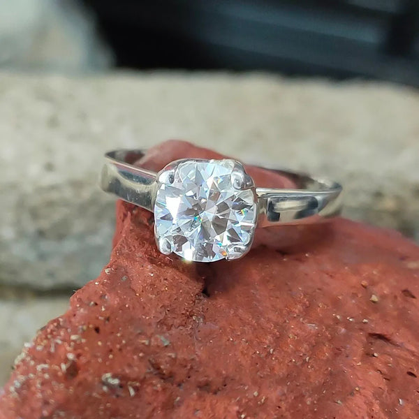 1.30 Ct Certified Cushion Cut White Moissanite Solitaire Ring For Wife 18K Gold Pla 18K Gold Plated
