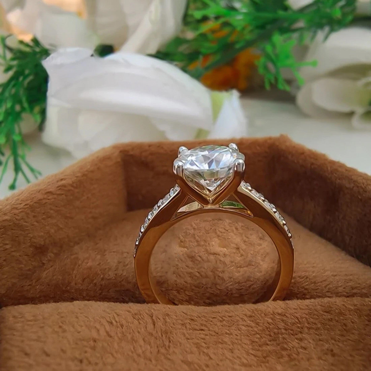 3.10 Ct Certified Round Cut Moissanite Solitaire Ring Special Occasion 18K Gold Pla 18K Gold Plated