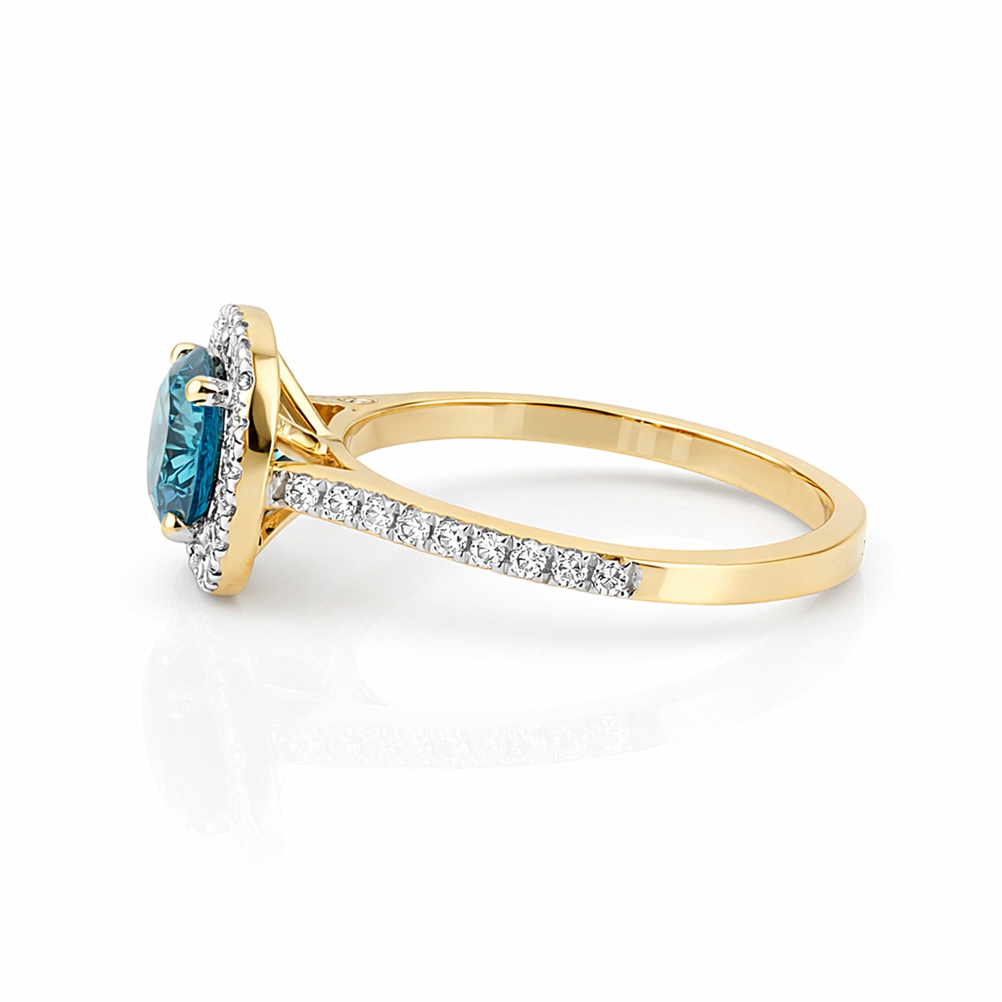 1.5 Ct Round Cut Fancy Vivid Blue Lab Grown Diamond Ring - GEMHUB & CO. - View 2