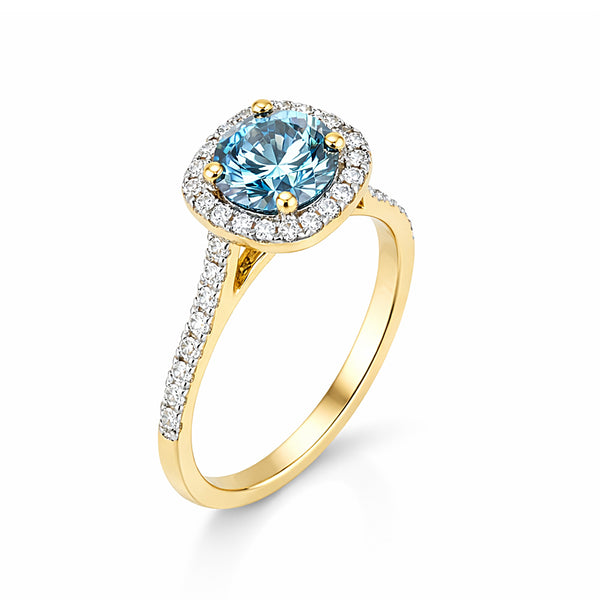 1.5 Ct Round Cut Fancy Vivid Blue Lab Grown Diamond Ring - GEMHUB & CO. - View 4