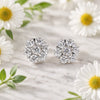 Side profile of white topaz earring with sterling silver four-prong setting