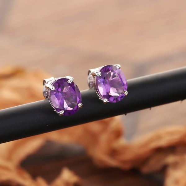 Reverse of amethyst earring posts with 925 silver hallmark visible