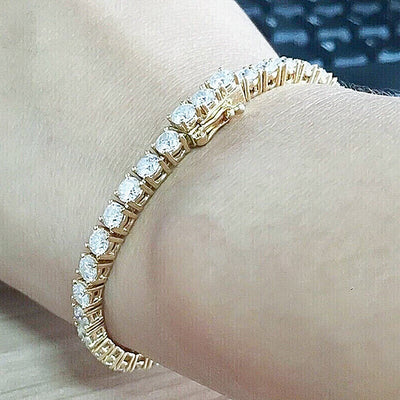GH/VS Certified 6Ct Round Cut Sparkling Natural Diamond 14k Gold Tennis Bracelet