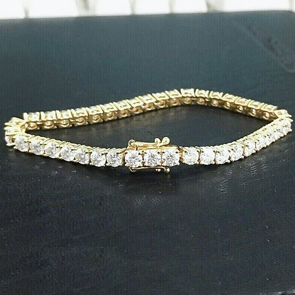 GH/VS Certified 6Ct Round Cut Sparkling Natural Diamond 14k Gold Tennis Bracelet - Image 3 - GEMHUB & CO.