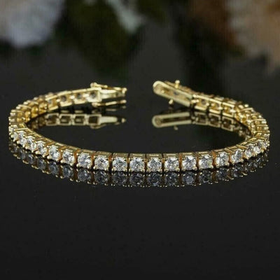 Tennis Bracelet 5Ct Round GH SI Natural Diamond 14K Yellow Gold Wedding Proposal