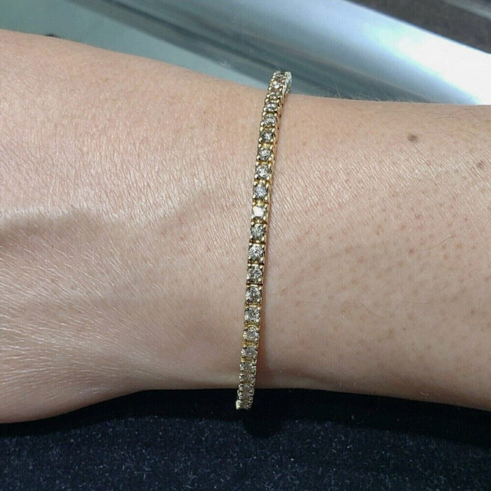 Tennis Bracelet 5Ct Round GH SI Natural Diamond 14K Yellow Gold Wedding Proposal - Image 2 - GEMHUB & CO.