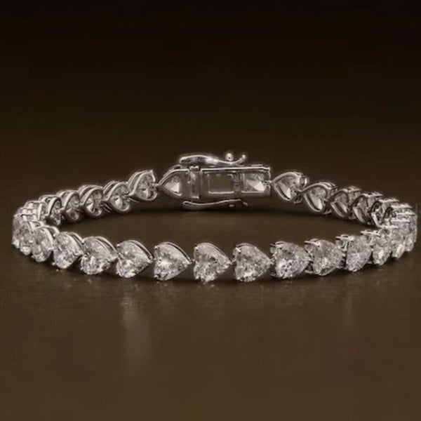 14K White Gold Heart-Cut Lab-Grown Diamond Tennis Bracelet Mother's Special Gift - GEMHUB & CO.