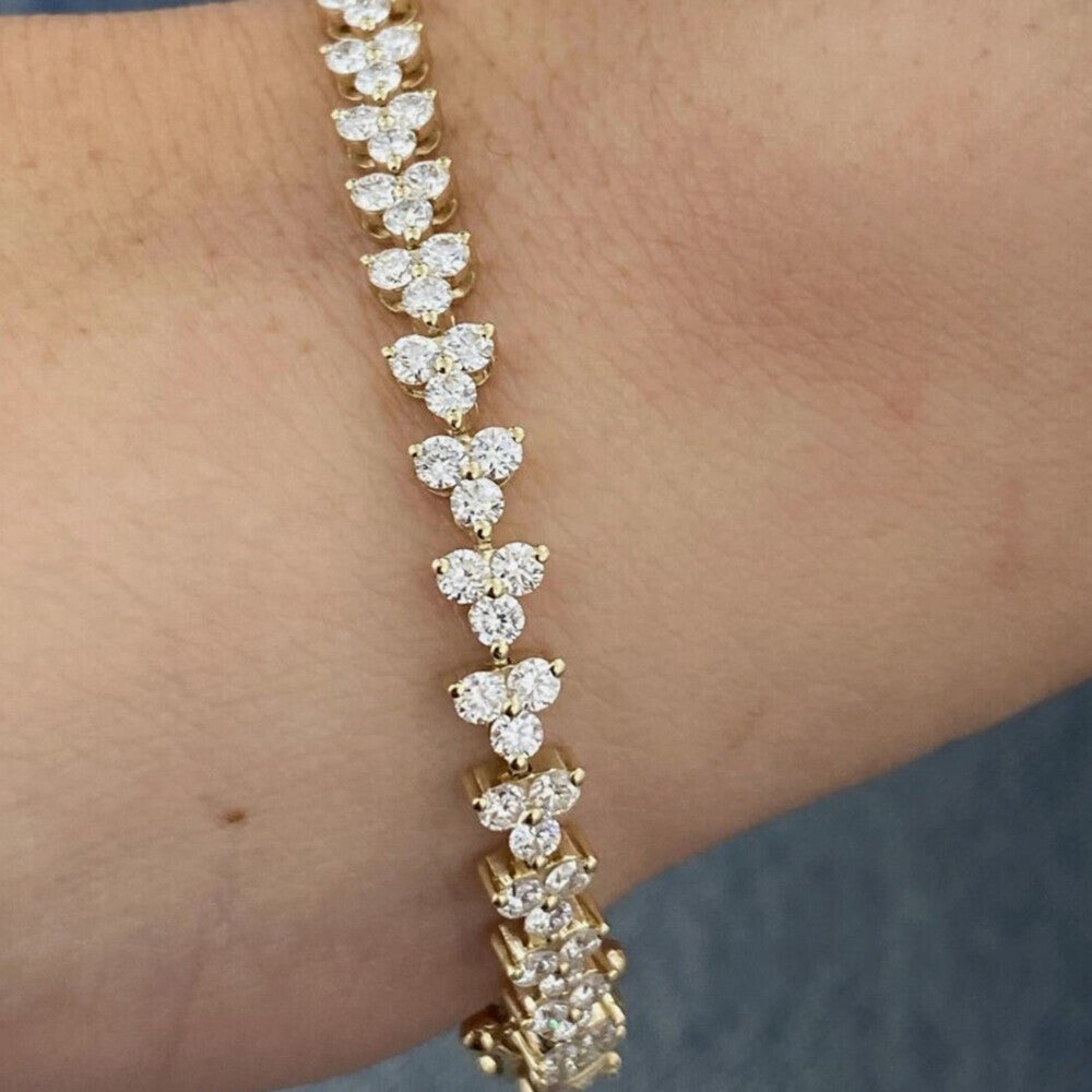 100% Natural Diamond Wedding Engagement 3-Stone Tennis Bracelet 14Kt Yellow Gold - Image 3 - GEMHUB & CO.