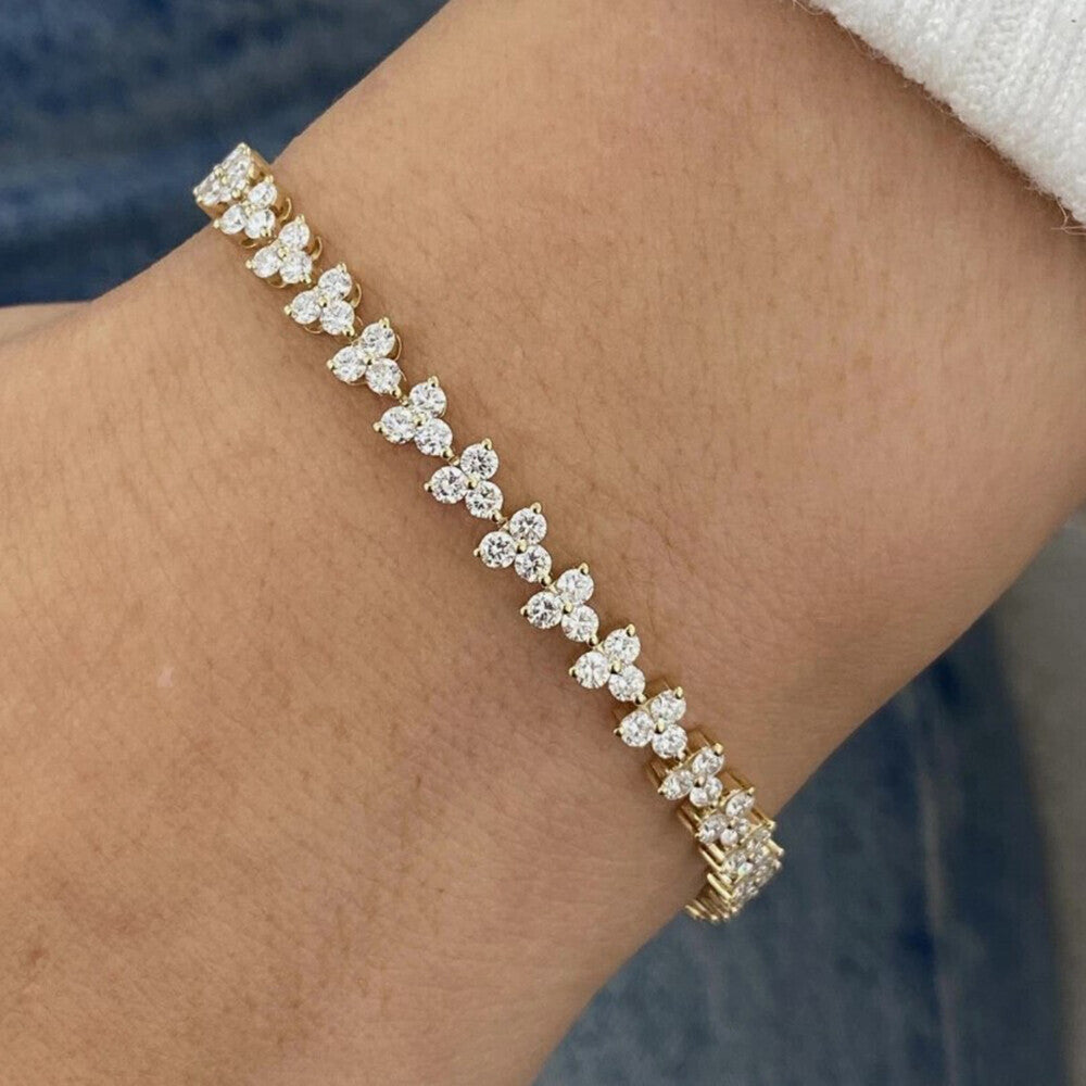 100% Natural Diamond Wedding Engagement 3-Stone Tennis Bracelet 14Kt Yellow Gold - GEMHUB & CO.