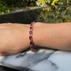 Natural Oval Cut Red Ruby & Round Diamond 14k White Gold Wedding Tennis Bracelet - Image 3 - GEMHUB & CO.