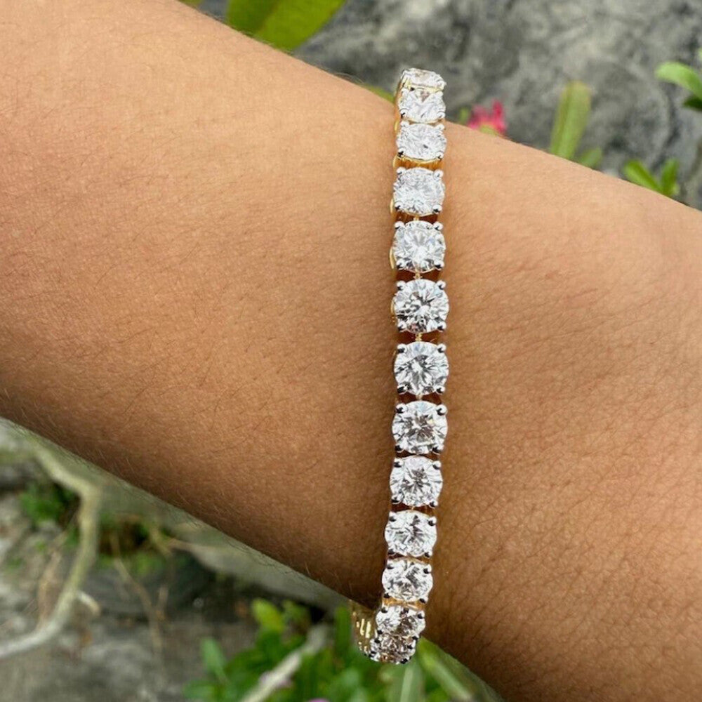 Solid 14k Yellow Gold 6CT Round Cut GDGL Natural Diamond Tennis Bracelet - Image 2 - GEMHUB & CO.