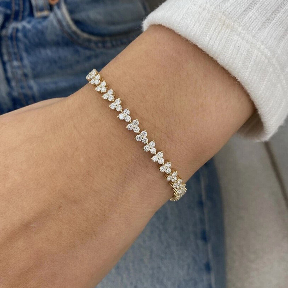 100% Natural Diamond Wedding Engagement 3-Stone Tennis Bracelet 14Kt Yellow Gold - Image 2 - GEMHUB & CO.