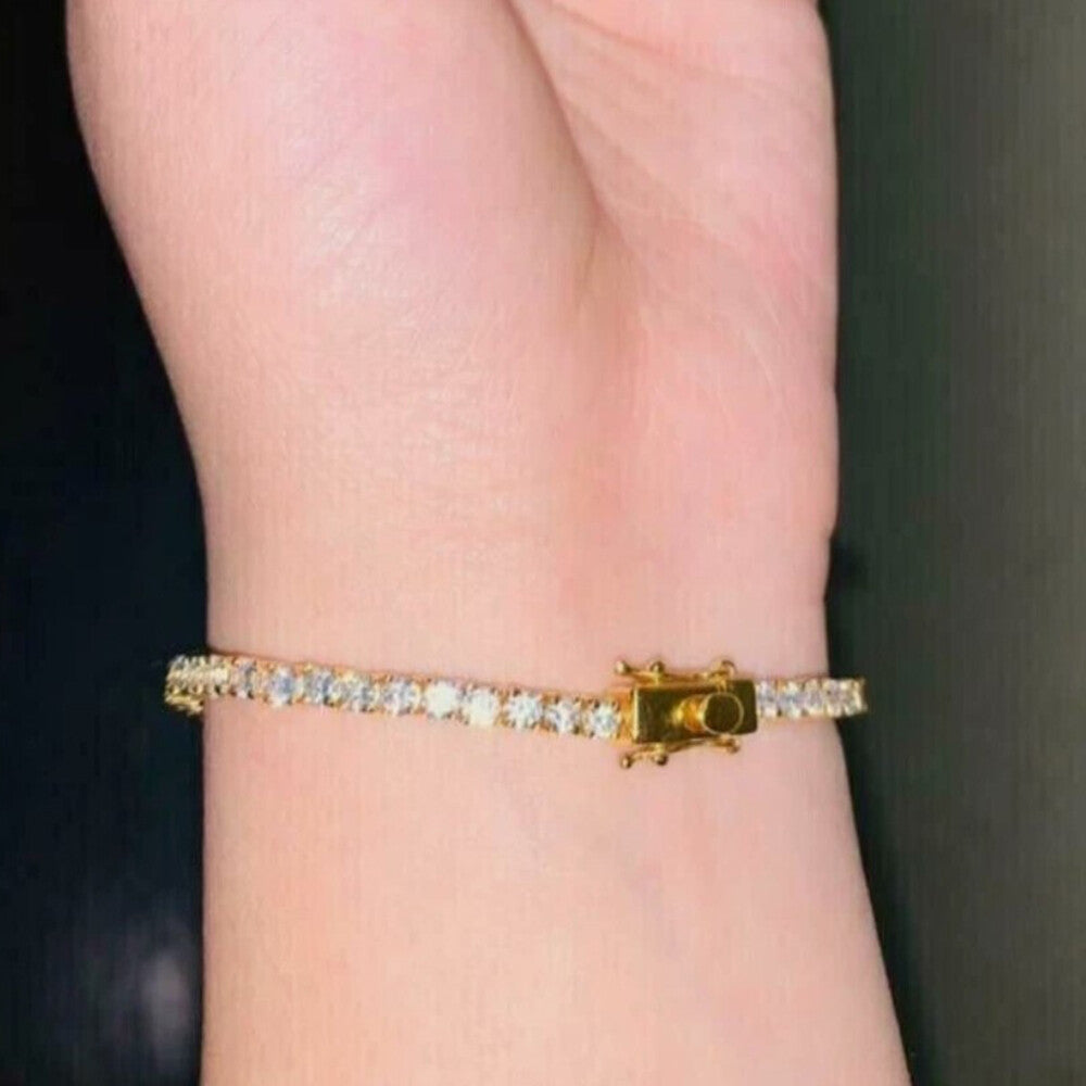 Tennis Bracelet 5Ct Round GH SI Natural Diamond 14K Yellow Gold Wedding Proposal - Image 4 - GEMHUB & CO.