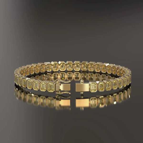Bezel Set Emerald Fancy Vivid Yellow Lab-Grown Diamond Tennis Bracelet 14k Gold - Image 4 - GEMHUB & CO.