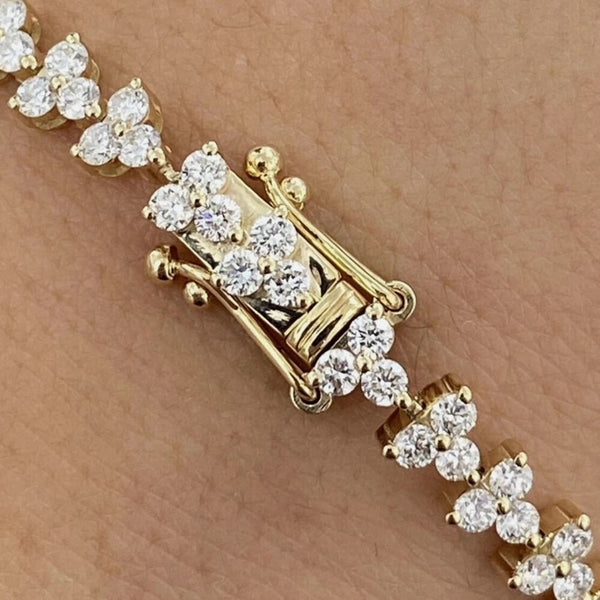 100% Natural Diamond Wedding Engagement 3-Stone Tennis Bracelet 14Kt Yellow Gold - Image 4 - GEMHUB & CO.