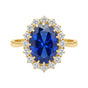 5 Ct Natural Blue Sapphire Oval Cut Ring — 925 Sterling Silver, Yellow Gold Finish
