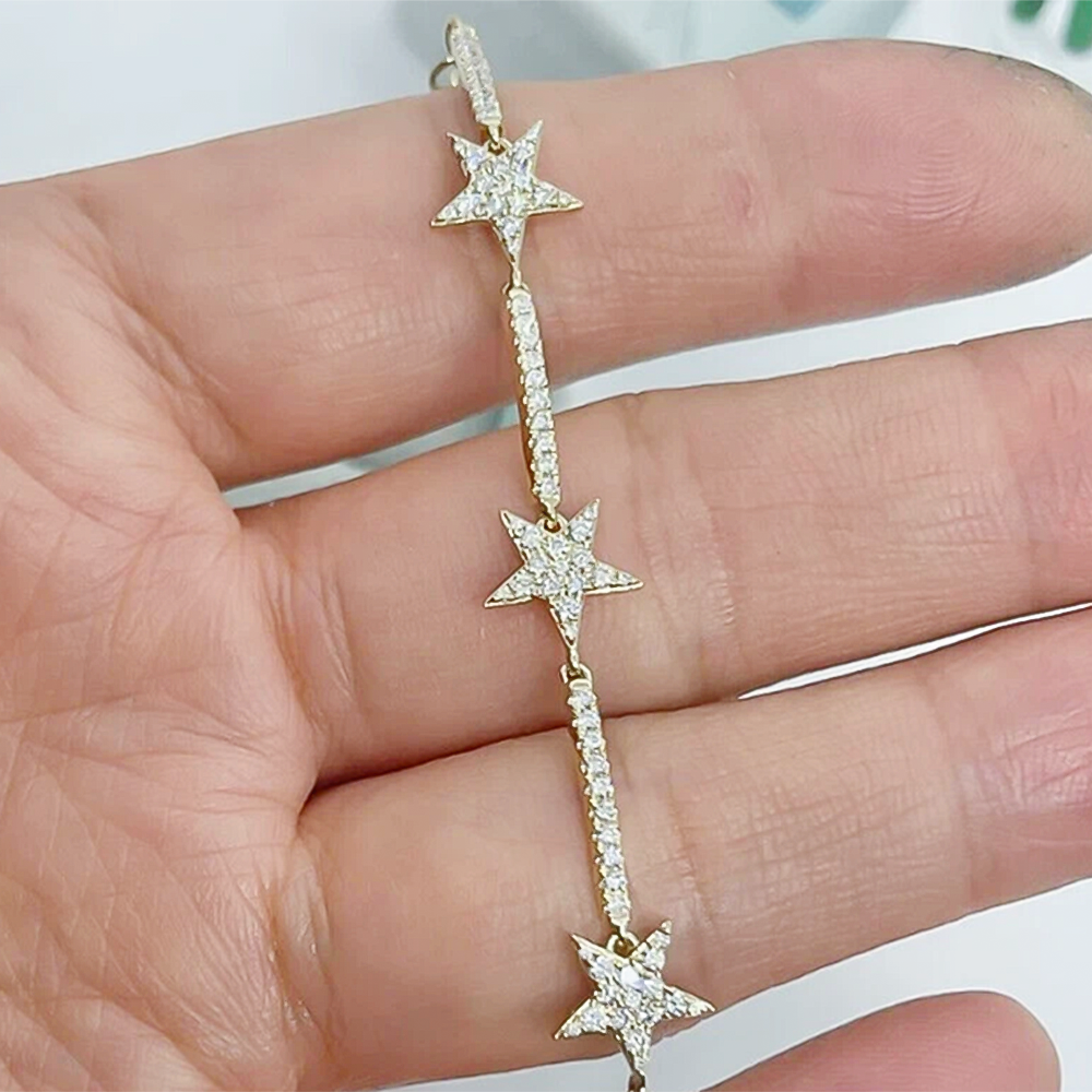 14k Yellow Gold 4Ct Round Natural Diamond Star Shape Bracelet Certified GH/SI - GEMHUB & CO.