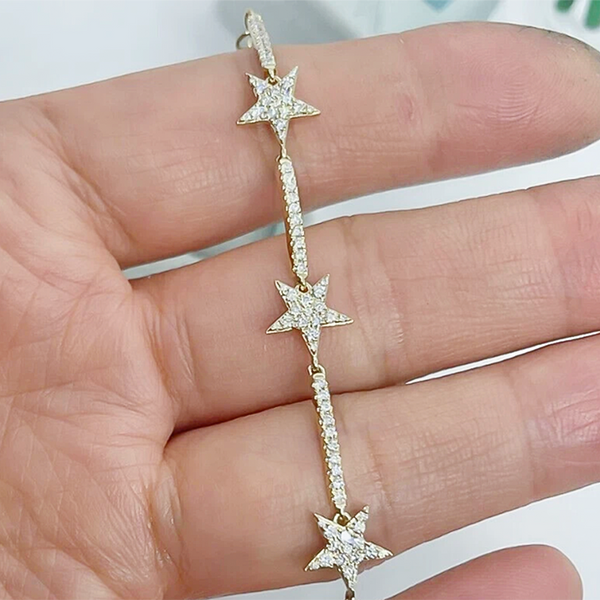 14k Yellow Gold 4Ct Round Natural Diamond Star Shape Bracelet Certified GH/SI - GEMHUB & CO.