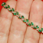 Marquise Cut Natural Emerald & Diamond Flower Tennis Bracelet 14k Yellow Gold