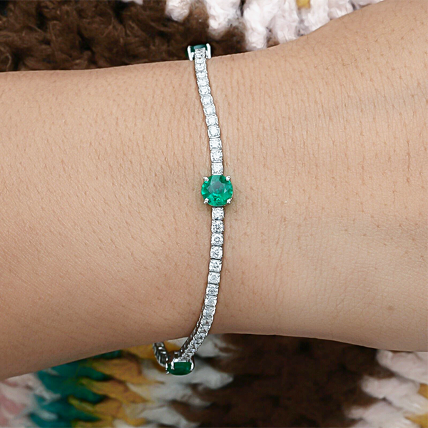 Certified Natural Diamond & Zambian Emerald Her Tennis Bracelet 14k White Gold - Image 2 - GEMHUB & CO.