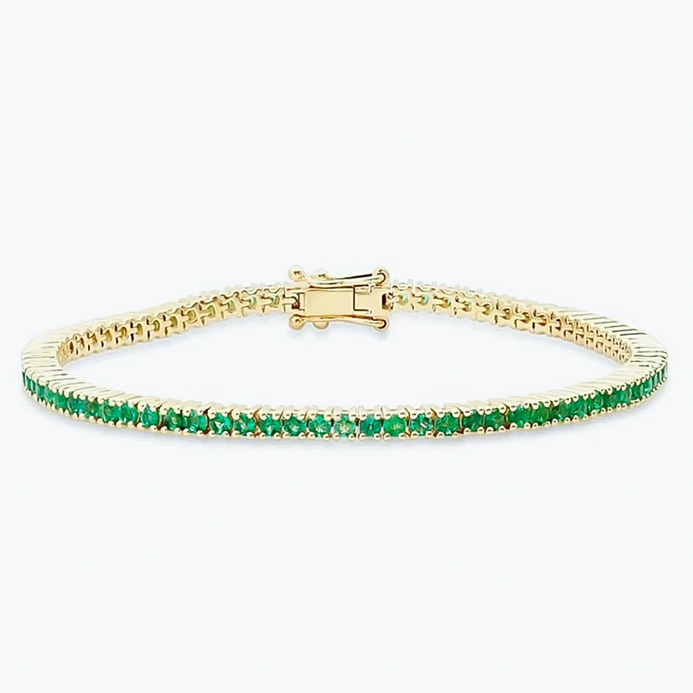 5.50Ct Round Cut Certified Natural Green Emerald Tennis Bracelet 14k Yellow Gold - GEMHUB & CO.