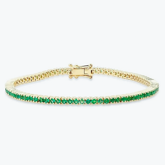 5.50Ct Round Cut Certified Natural Green Emerald Tennis Bracelet 14k Yellow Gold - GEMHUB & CO.