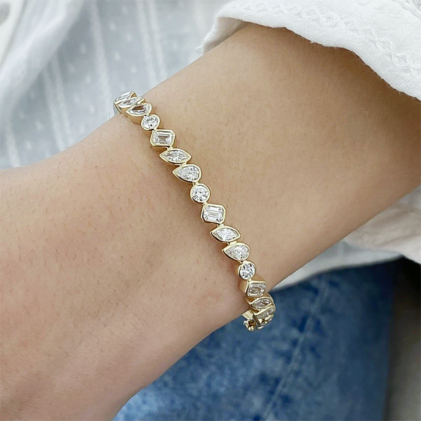 Multi Shapes Lab-Grown/CVD Diamond Bezel Set Tennis Bracelet 14k Yellow Gold - Image 2 - GEMHUB & CO.