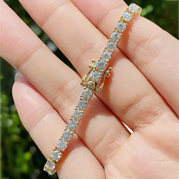 6ct diamond tennis bracelet worn on wrist, wedding-day bridal styling