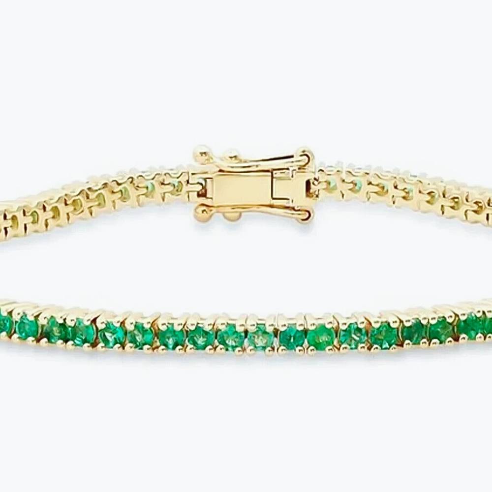 5.50Ct Round Cut Certified Natural Green Emerald Tennis Bracelet 14k Yellow Gold - Image 2 - GEMHUB & CO.