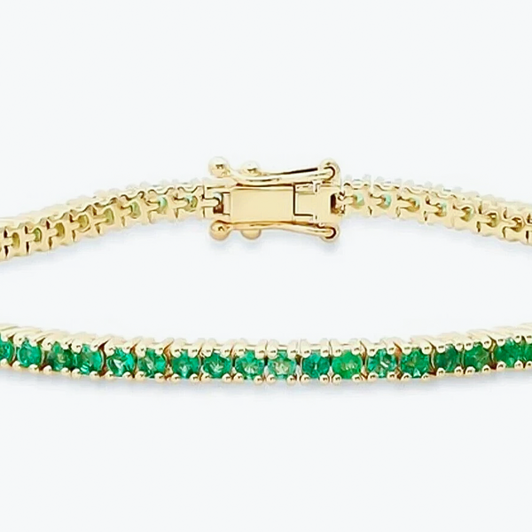 5.50Ct Round Cut Certified Natural Green Emerald Tennis Bracelet 14k Yellow Gold - Image 2 - GEMHUB & CO.