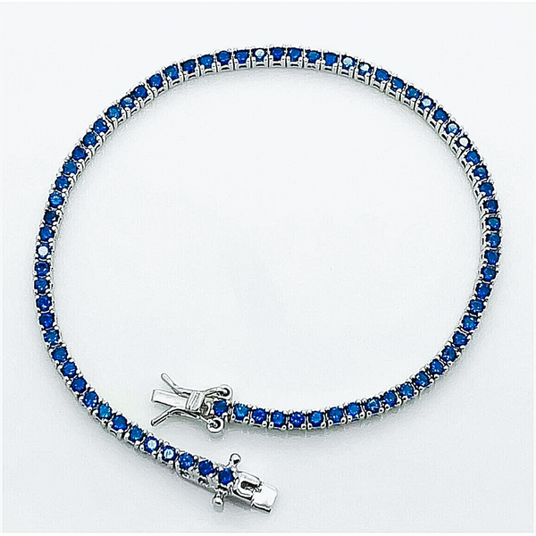Certified 4.40Ct Round Cut Natural Blue Sapphire Tennis Bracelet 14K Yellow Gold - Image 2 - GEMHUB & CO.