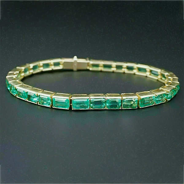 Certified Natural Green Emerald Tennis Bracelet For Men 14k Solid Gold Bezel Set - GEMHUB & CO.
