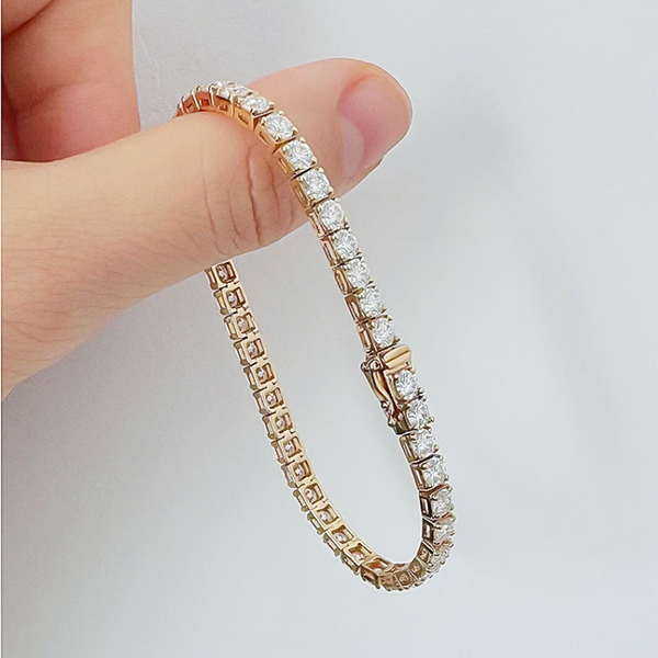 Round Cut 4.50CT IGI Certified Natural Diamond Tennis Bracelet 14K Yellow Gold - Image 2 - GEMHUB & CO.