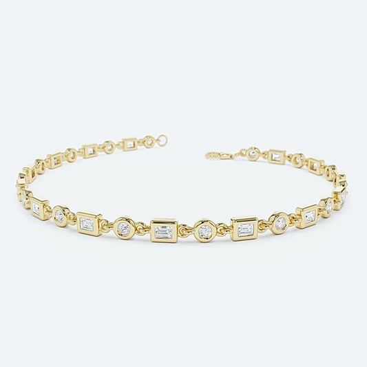 Lab-Grown Diamond Unique Design Bezel Set Women Tennis Bracelet 14K Yellow Gold - GEMHUB & CO.