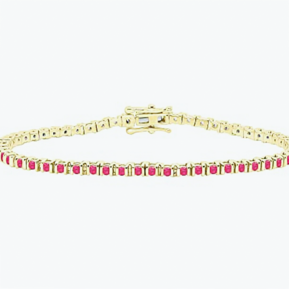 3Ct Round Cut Certified Natural Red Ruby Tennis Bracelet For Her 14k Yellow Gold - Image 3 - GEMHUB & CO.