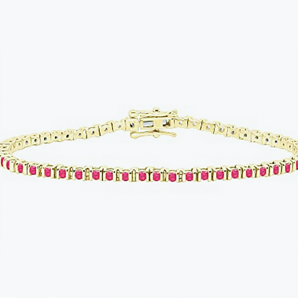 3Ct Round Cut Certified Natural Red Ruby Tennis Bracelet For Her 14k Yellow Gold - Image 3 - GEMHUB & CO.