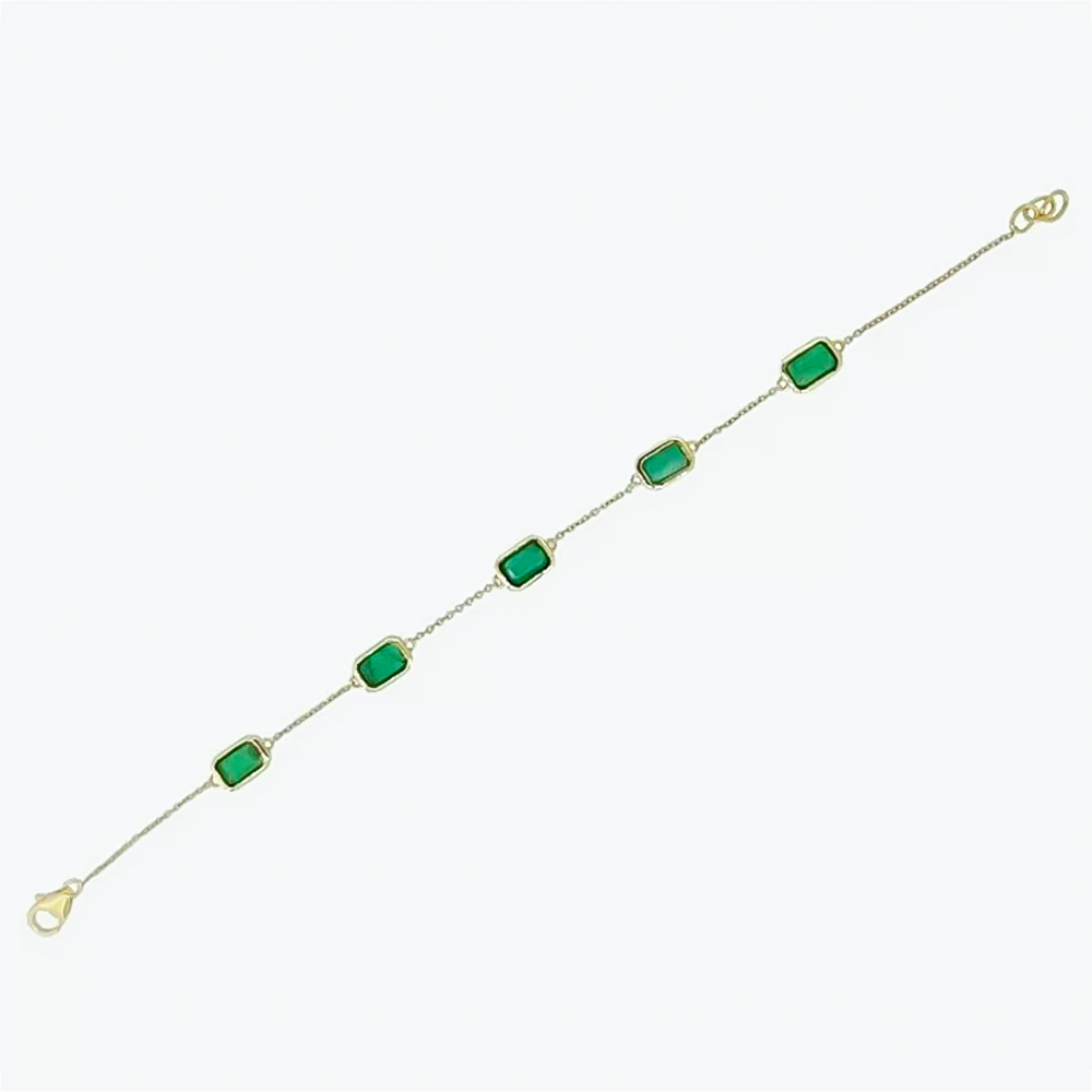 5Ct Certified Natural Green Emerald Bezel Set Tennis Chain Bracelet in 14k Gold - Image 2 - GEMHUB & CO.