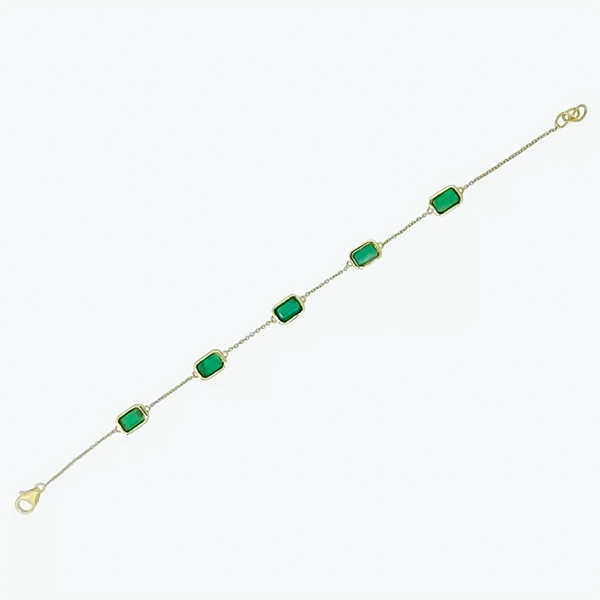 5Ct Certified Natural Green Emerald Bezel Set Tennis Chain Bracelet in 14k Gold - Image 2 - GEMHUB & CO.