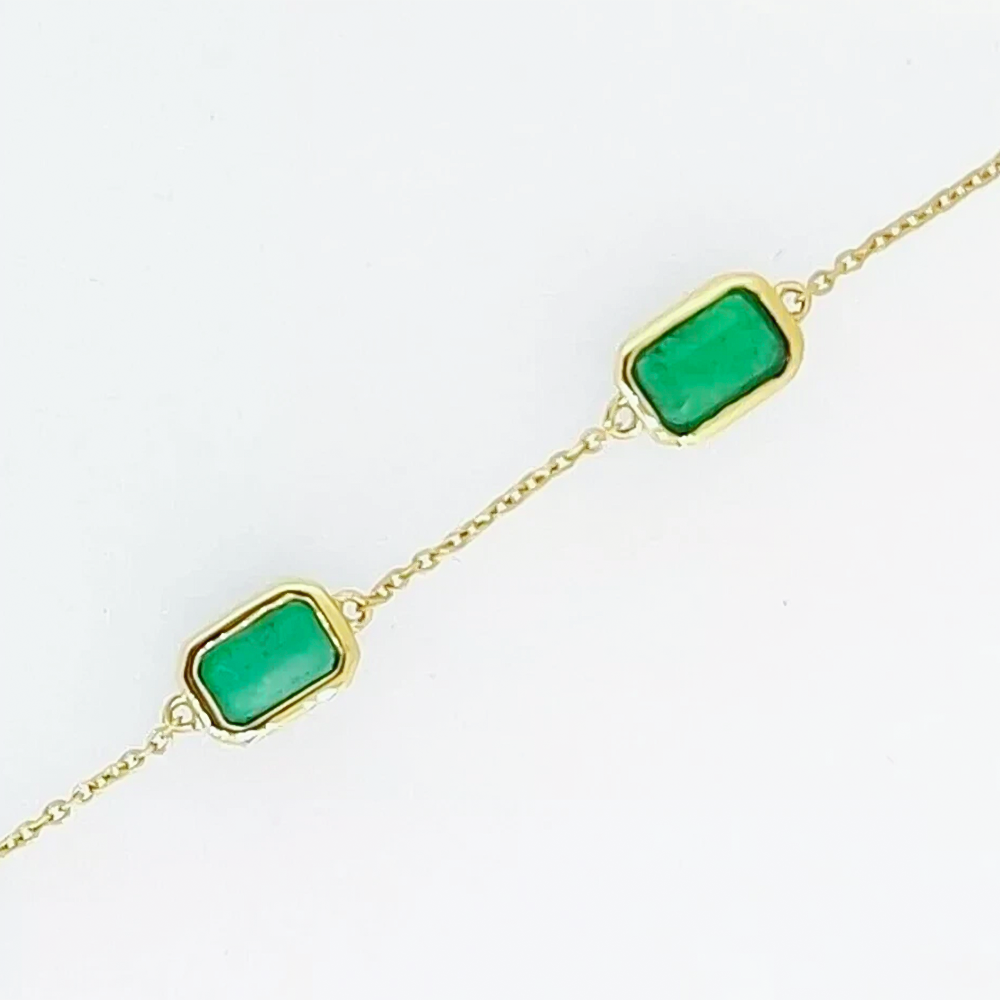 5Ct Certified Natural Green Emerald Bezel Set Tennis Chain Bracelet in 14k Gold - Image 3 - GEMHUB & CO.