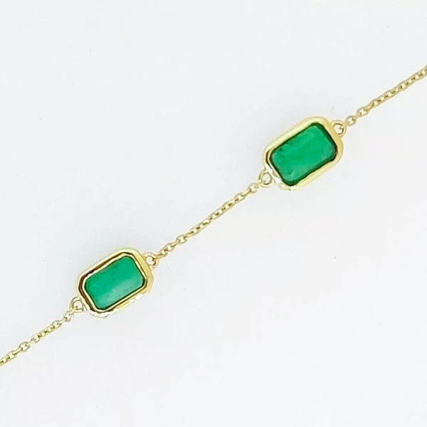 5Ct Certified Natural Green Emerald Bezel Set Tennis Chain Bracelet in 14k Gold - Image 3 - GEMHUB & CO.
