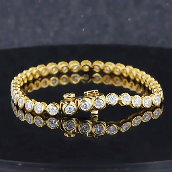 Bezel Round Certified Lab-Grown 8Ct Diamond Tennis Bracelet 14k Yellow Gold - Image 2 - GEMHUB & CO.