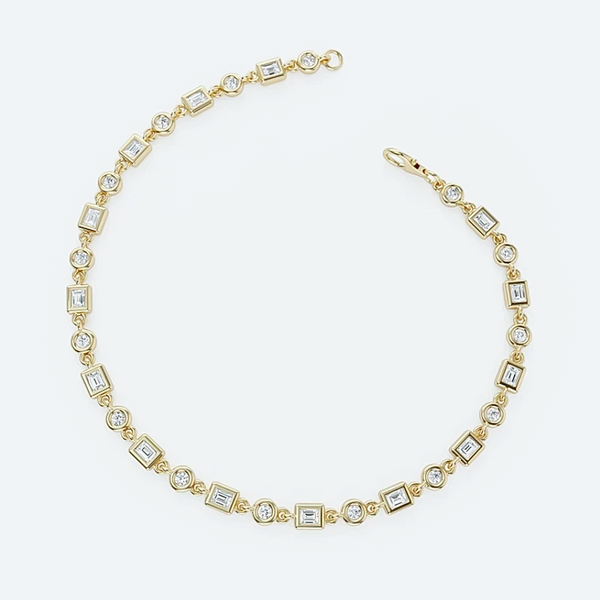 Lab-Grown Diamond Unique Design Bezel Set Women Tennis Bracelet 14K Yellow Gold - Image 4 - GEMHUB & CO.