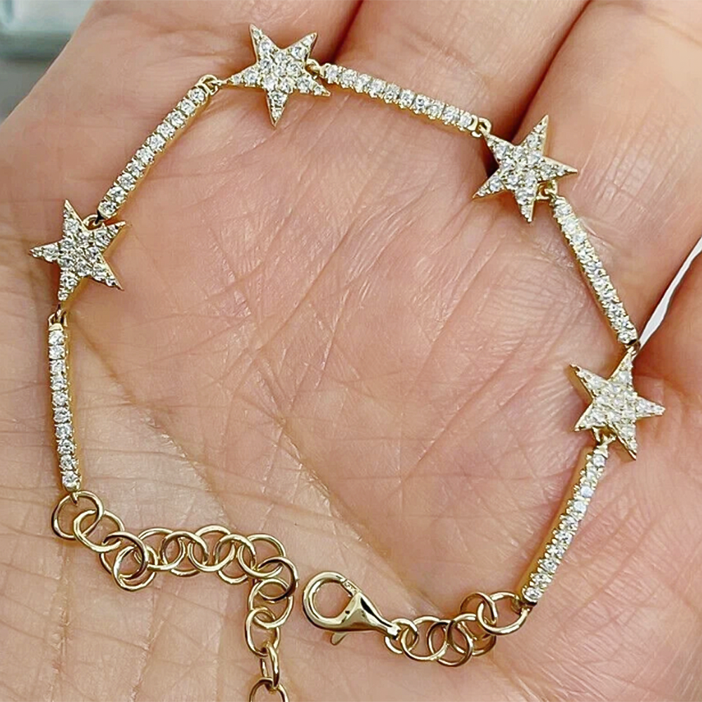 14k Yellow Gold 4Ct Round Natural Diamond Star Shape Bracelet Certified GH/SI - Image 4 - GEMHUB & CO.
