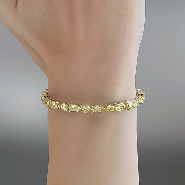 14k Gold Fancy Yellow Lab-Grown Diamond Multi Cut Women's Tennis Bracelet - Image 4 - GEMHUB & CO.