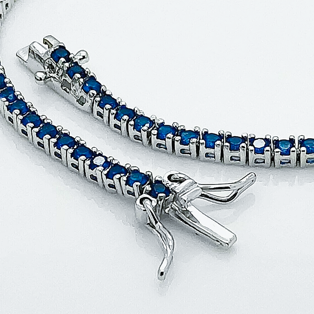 Certified 4.40Ct Round Cut Natural Blue Sapphire Tennis Bracelet 14K Yellow Gold - Image 4 - GEMHUB & CO.